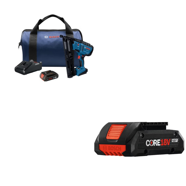 Bosch GNH18V-15MAB12 Angled Finish Nailer Kit W/ FREE GBA18V40 4.0Ah Battery