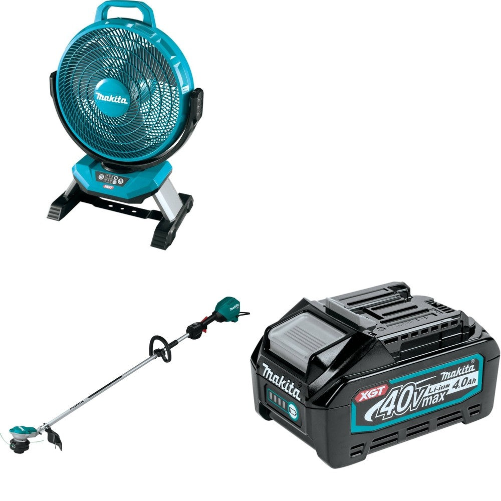 Makita GRU01Z 15" String W/ CF002GZ 40V max XGT Cordless 13" Fan and BL4040 4.0Ah Battery