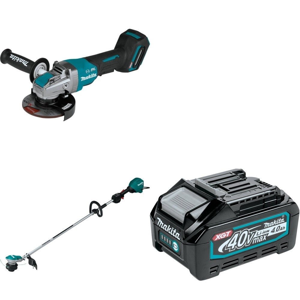 Makita GRU01Z 40V max XGT 15" String Trimmer W/ GAG13Z 4-1/2" / 5" and BL4040 4.0Ah Battery