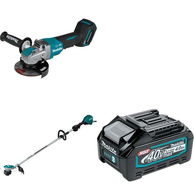Makita GRU01Z 40V max XGT 15" String Trimmer W/ GAG13Z 4-1/2" / 5" and BL4040 4.0Ah Battery