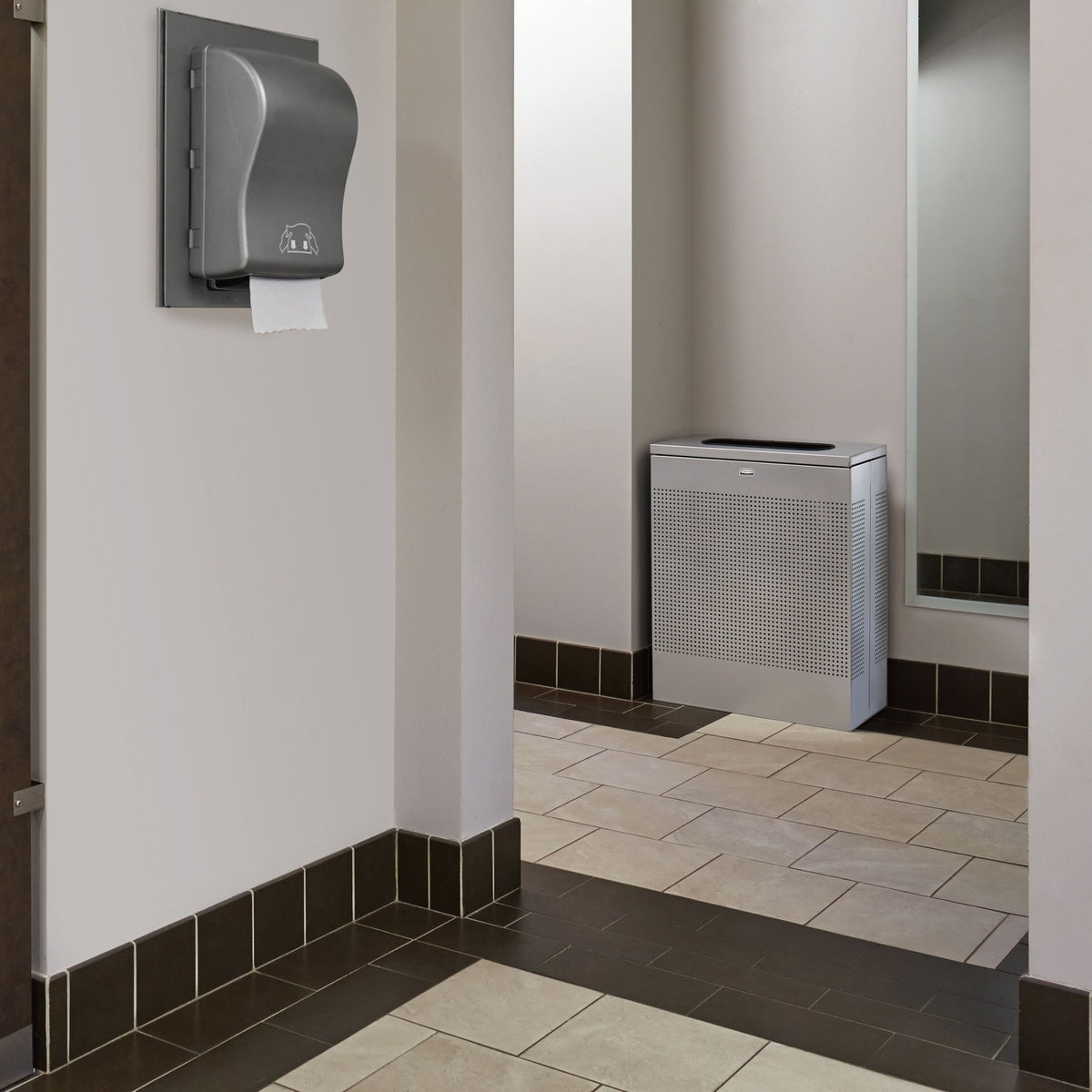 Rubbermaid FGSC22EPLTBK Open Top Square Steel Waste Receptacle with Rigid Plastic Liner - 4