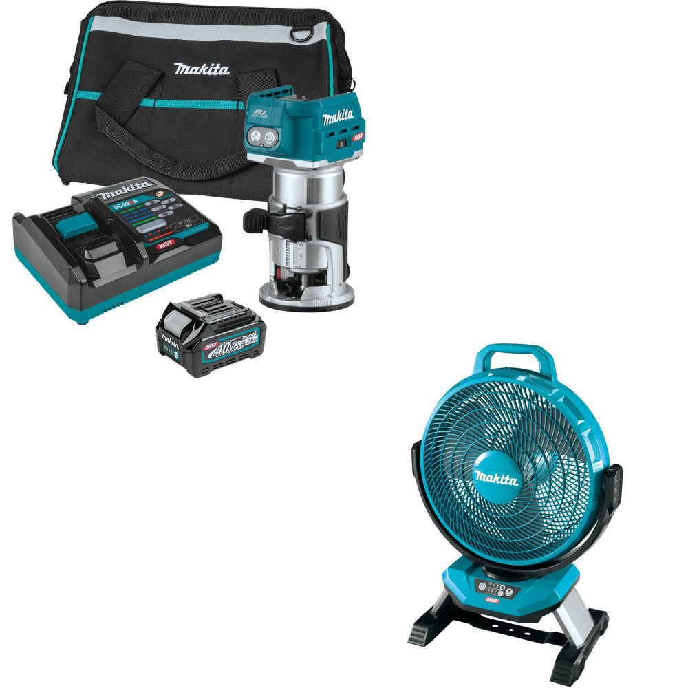 Makita GTR01D1 40V Max XGT Router Kit W/ FREE CF002GZ 40V Max XGT Fan , Bare