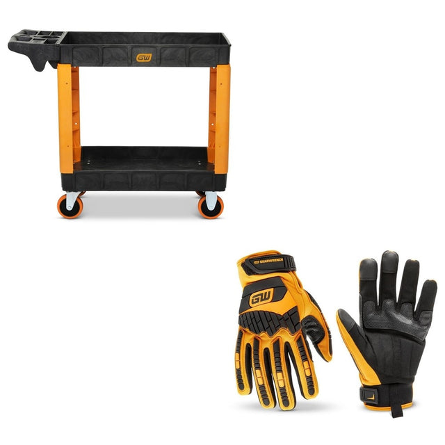 GearWrench GWPSCS 40" 2-Shelf Utility Cart W/ FREE GWSGMM2 Work Gloves Large