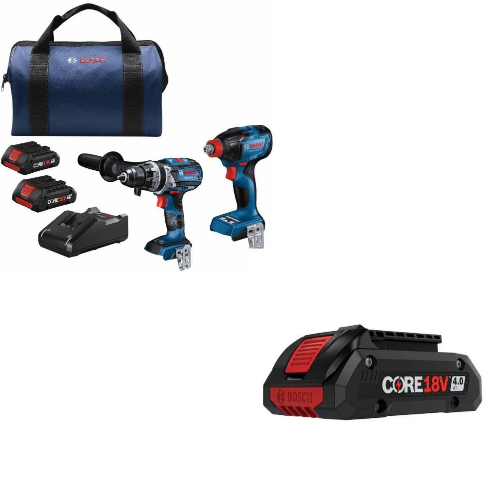 Bosch GXL18V-227B25 2-Tool Combo Kit W/ FREE EXBA18V-40 4Ah Battery