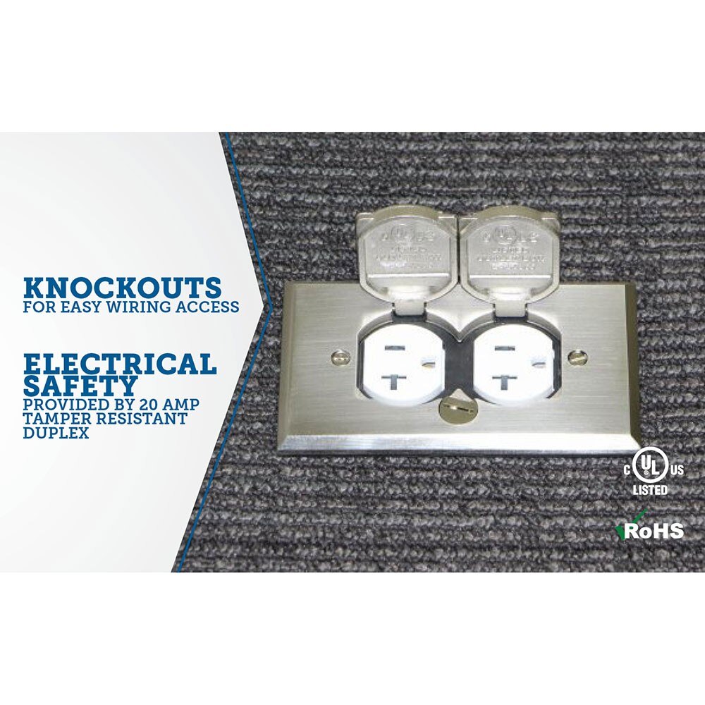 Garvin FBCVSS-1TR-KIT Flush Single Gang Floor Box, 20A Tamper-Resistant Receptacle - 3