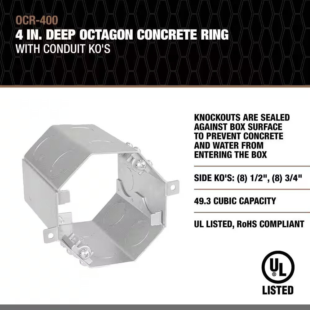 Garvin OCR-400 4" Octagon Concrete Box (8) 1/2" & 3/4" Knockouts - 2
