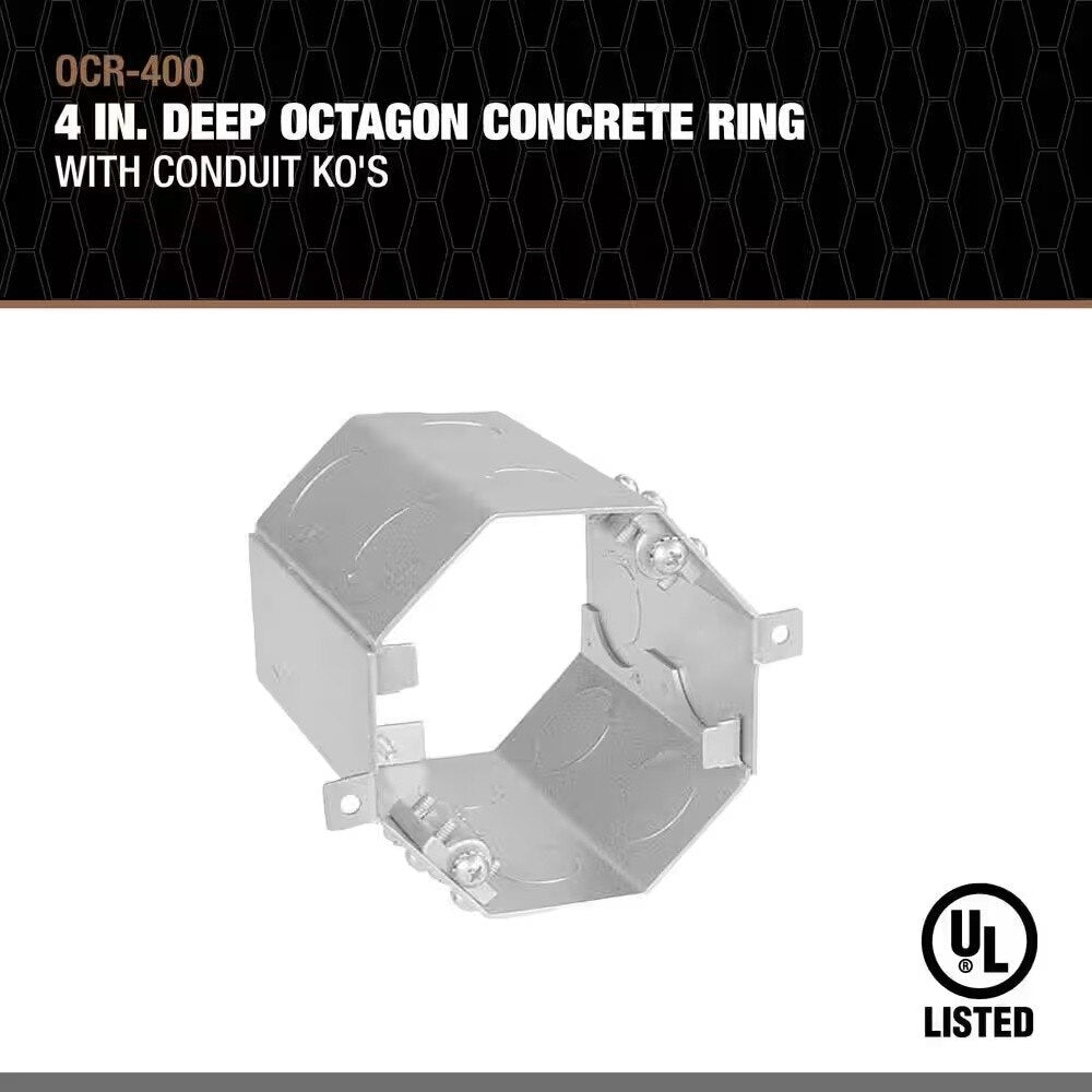 Garvin OCR-400 4" Octagon Concrete Box (8) 1/2" & 3/4" Knockouts - 4