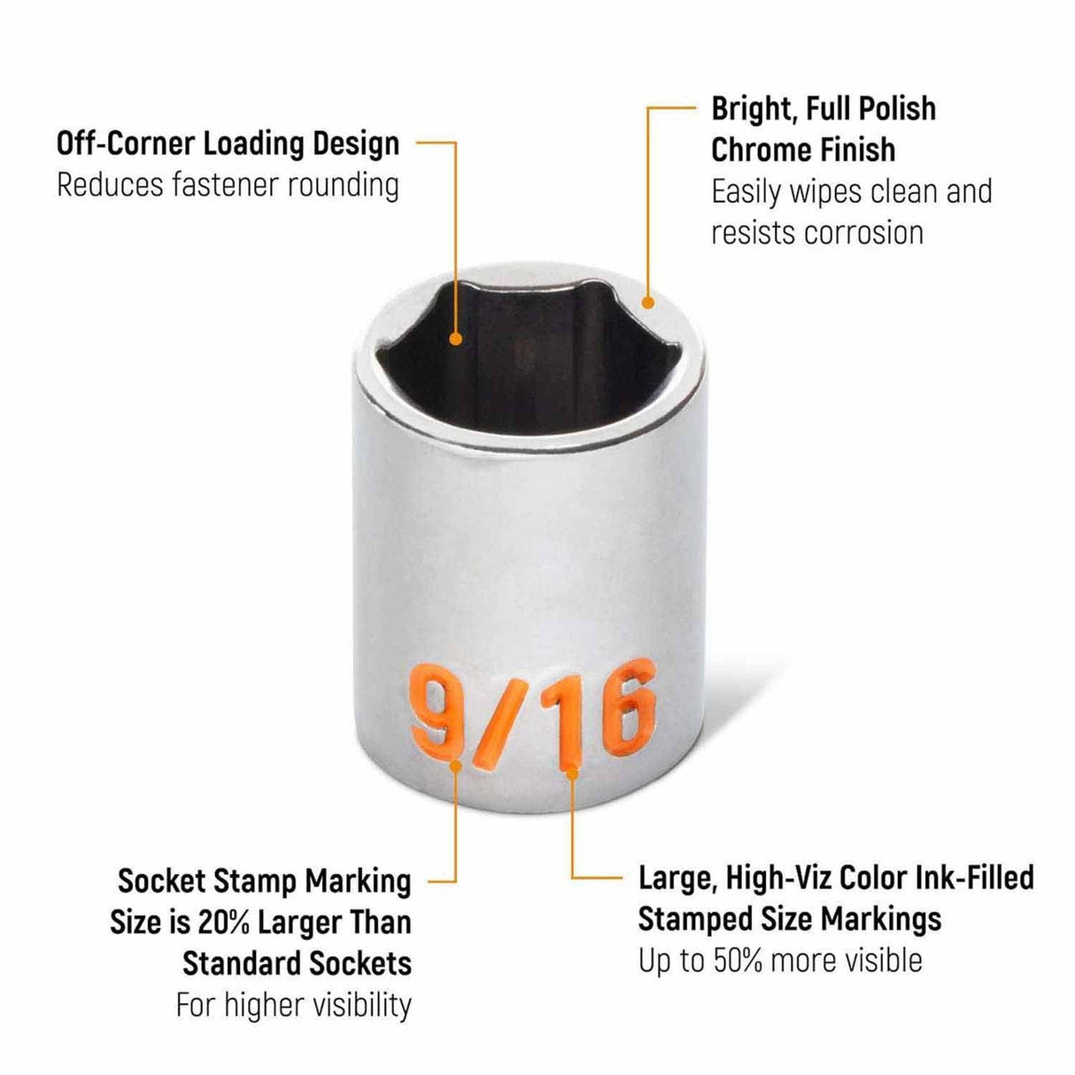 GearWrench 80553H 13 Piece 3/8" Drive 6 Point SAE Hi-Viz Socket Set - 2
