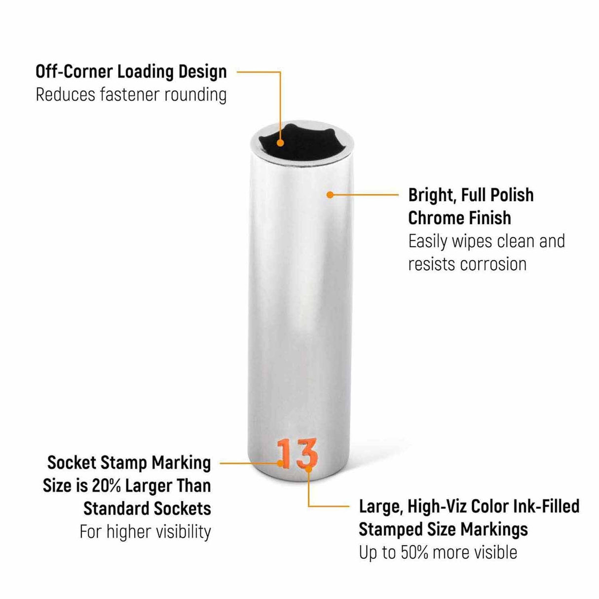 GearWrench 80554H 14 Piece 3/8" Drive 6 Point Metric Hi-Viz Deep Socket Set - 2