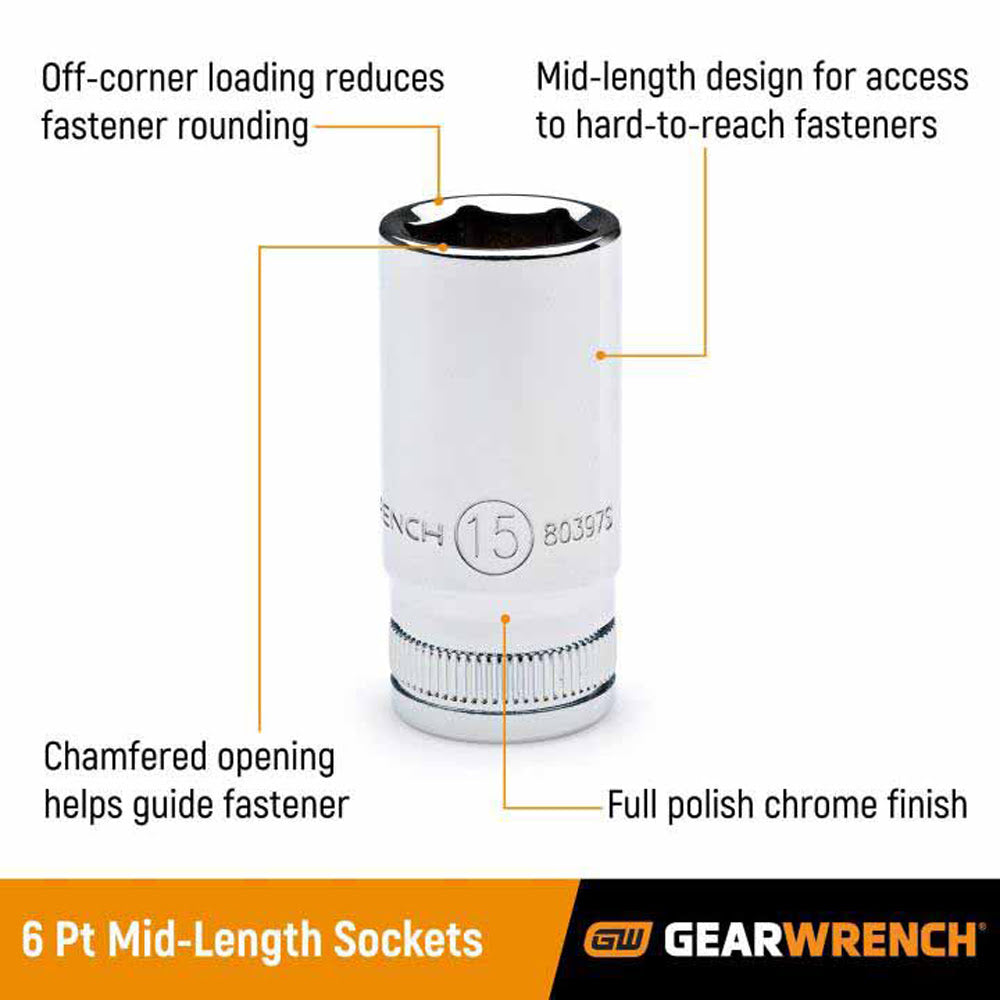 GearWrench 80554S-06 14 Piece 3/8" Drive 6 Point Mid Length Metric Socket Set - 2