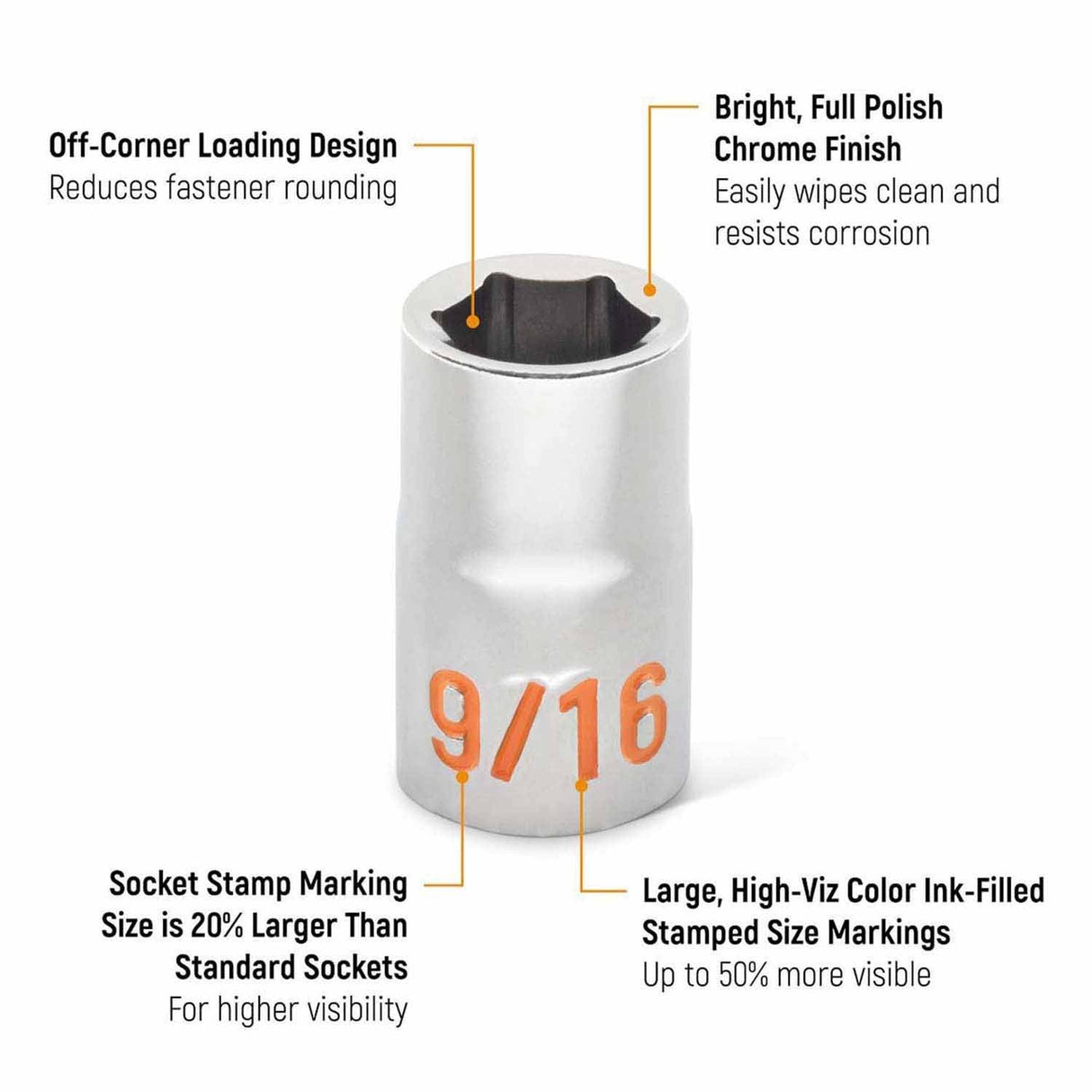 GearWrench 80703H 11 Piece 1/2" Drive 6 Point SAE Hi-Viz Socket Set - 2