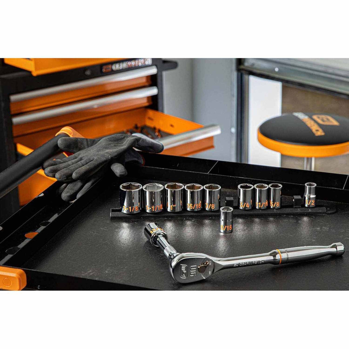 GearWrench 80703H 11 Piece 1/2" Drive 6 Point SAE Hi-Viz Socket Set - 6