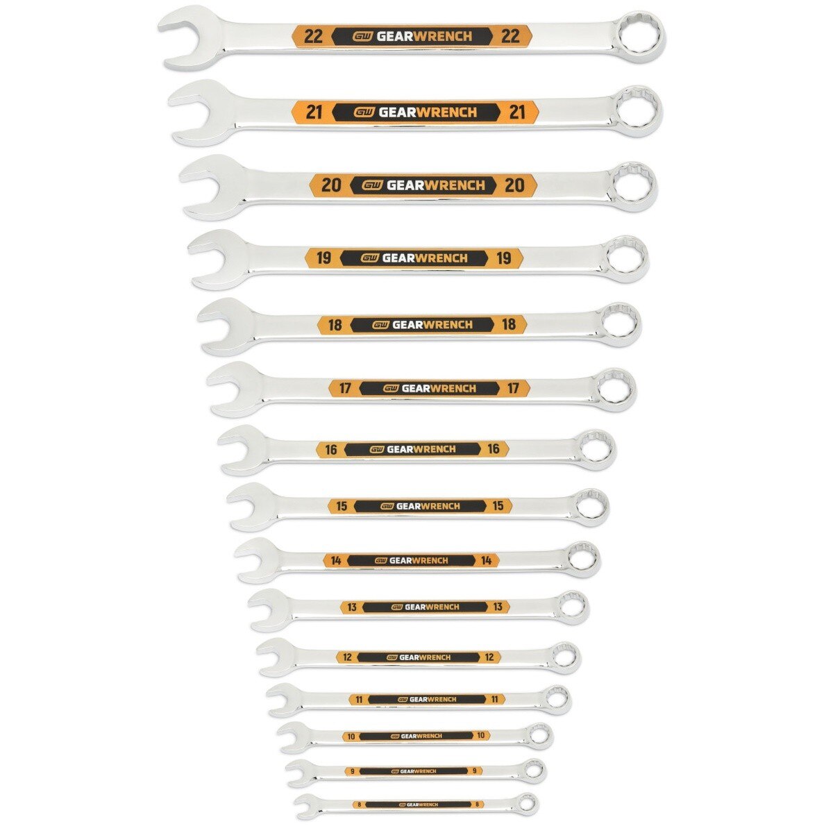 GearWrench 81902H 12 Point Metric Hi-Viz Long Pattern Combination Wrench Set 8 mm to 22 mm (15 Piece)