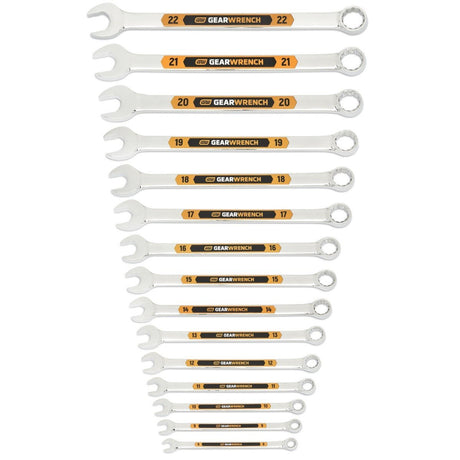 GearWrench 81902H 12 Point Metric Hi-Viz Long Pattern Combination Wrench Set 8 mm to 22 mm (15 Piece)
