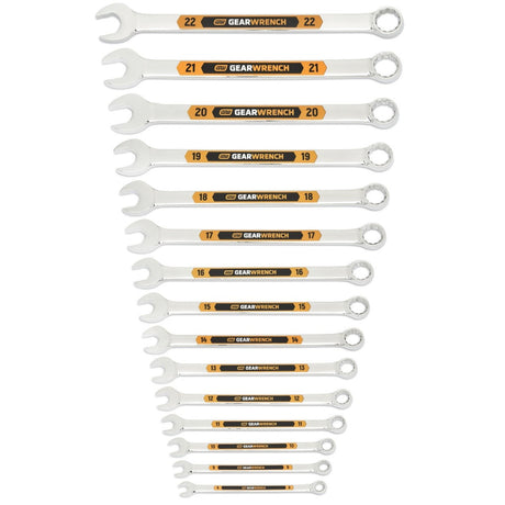 GearWrench 81902H 12 Point Metric Hi-Viz Long Pattern Combination Wrench Set 8 mm to 22 mm (15 Piece)