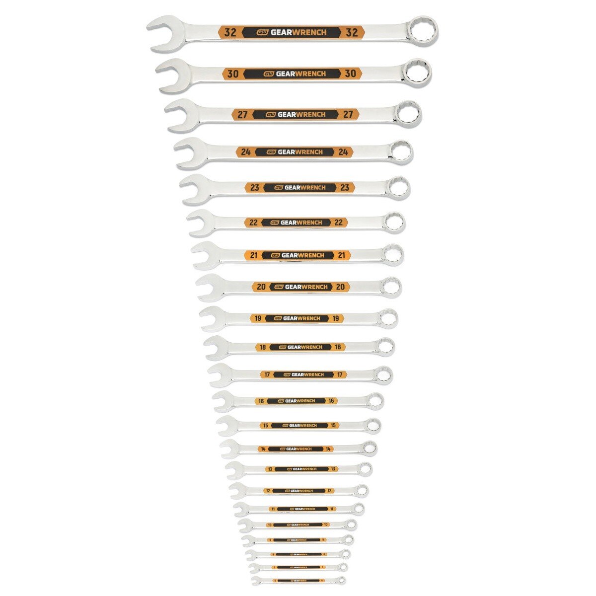 GearWrench 81916H Metric Hi-Viz Long Pattern Combination Wrench Set with Tool Roll (22 Piece)