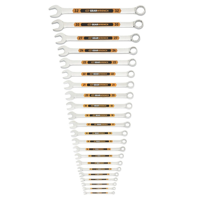 GearWrench 81916H Metric Hi-Viz Long Pattern Combination Wrench Set with Tool Roll (22 Piece)