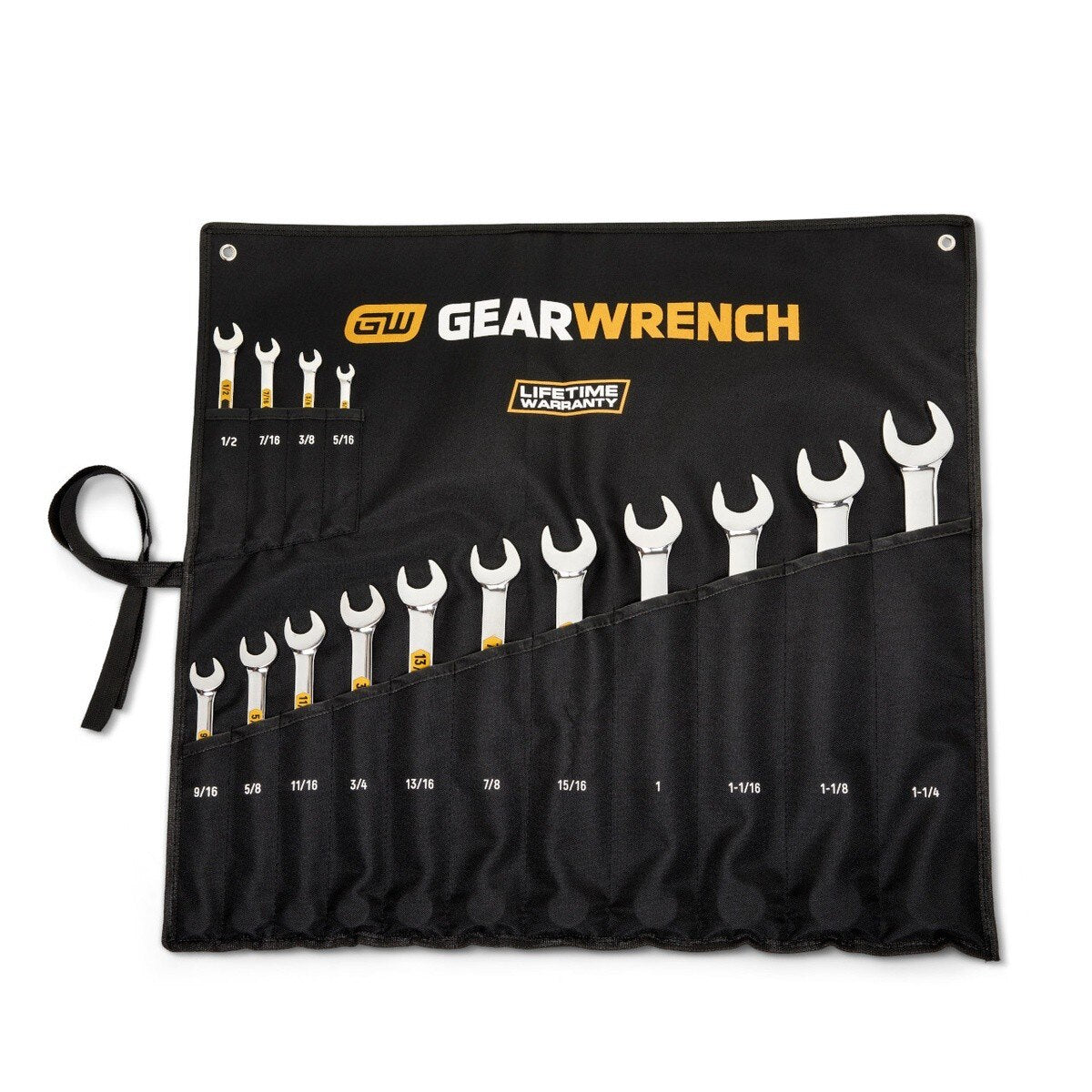 GearWrench 81918H Hi Viz 12 Point SAE Long Pattern Combination Wrench Set with Roll (15 Piece) - 5