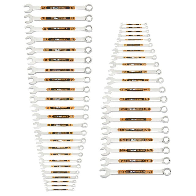 GearWrench 81919H Hi-Viz Long Pattern 12 Point SAE Metric Combination Wrench Set (44 Piece Set)