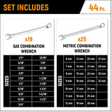 GearWrench 81919 44 Pc. 12 Point Long Pattern Combination SAE/Metric Wrench Set - 3