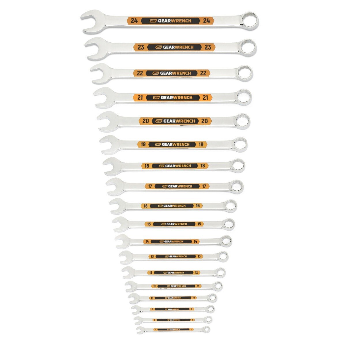 GearWrench 81920H Metric Hi-Viz Long Pattern Combination Wrench Set with Tool Roll (18 Piece)