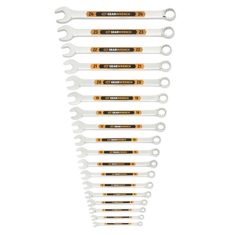 GearWrench 81920H Metric Hi-Viz Long Pattern Combination Wrench Set with Tool Roll (18 Piece)