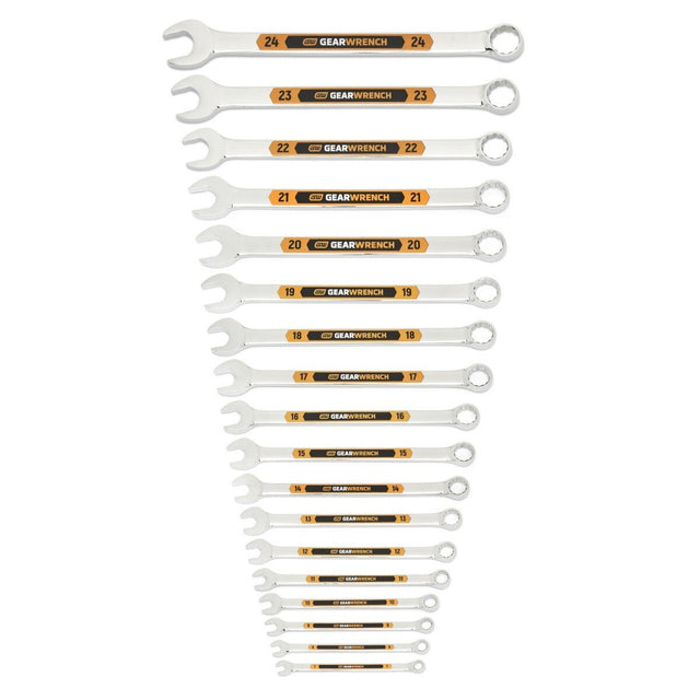GearWrench 81920H Metric Hi-Viz Long Pattern Combination Wrench Set with Tool Roll (18 Piece)
