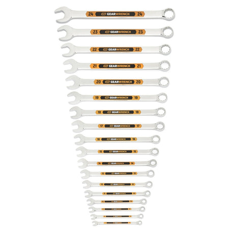 GearWrench 81920H Metric Hi-Viz Long Pattern Combination Wrench Set with Tool Roll (18 Piece)