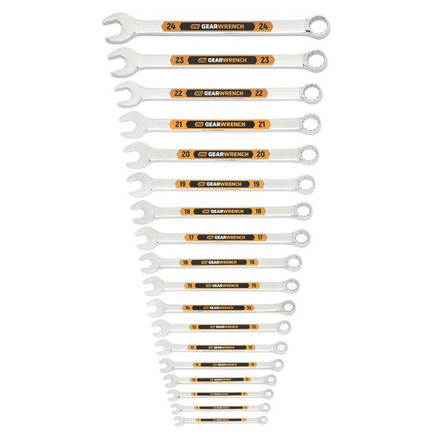 GearWrench 81920H Metric Hi-Viz Long Pattern Combination Wrench Set with Tool Roll (18 Piece)
