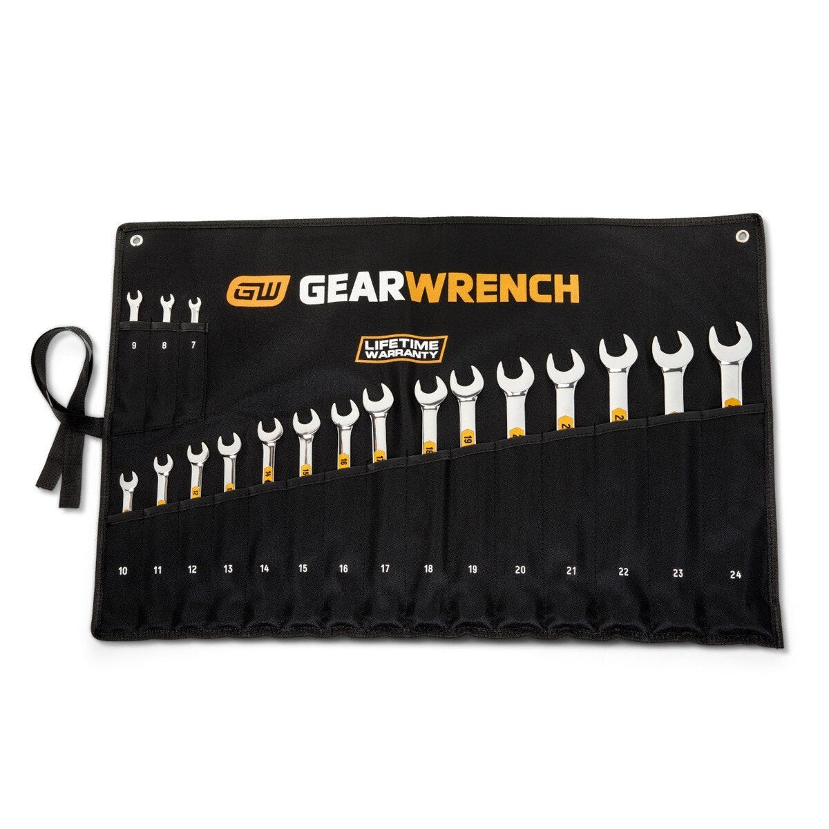 GearWrench 81920H Metric Hi-Viz Long Pattern Combination Wrench Set with Tool Roll (18 Piece) - 5