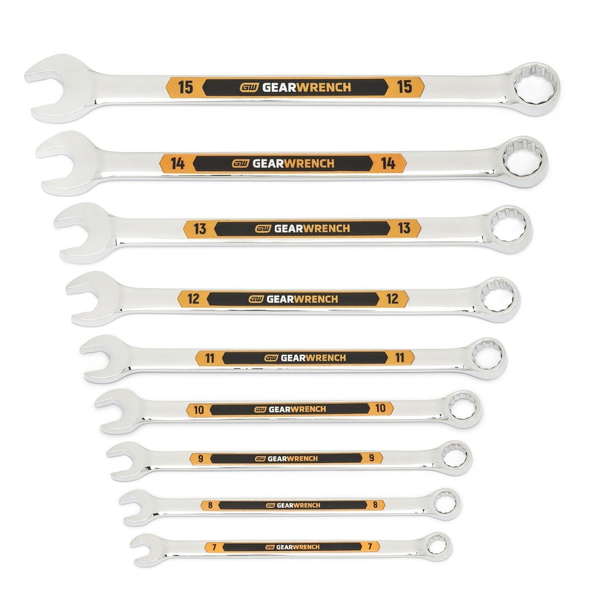 GearWrench 81932H 12 Point Metric Hi-Viz Long Pattern Combination Wrench Set with Tool Roll (9 Piece)
