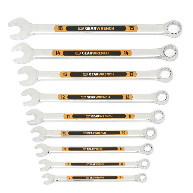 GearWrench 81932H 12 Point Metric Hi-Viz Long Pattern Combination Wrench Set with Tool Roll (9 Piece)