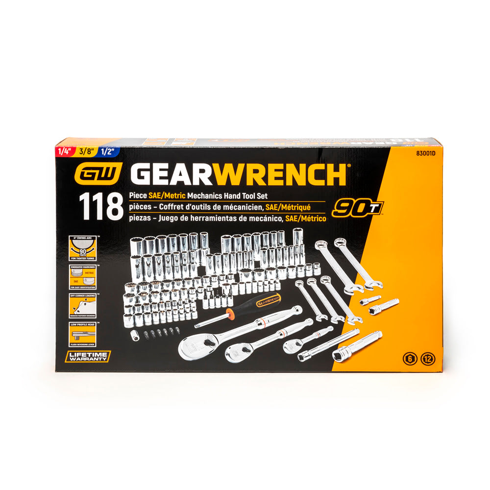 GearWrench 83001D 118 Pc. 1/4", 3/8" & 1/2" Drive 6 & 12 Point Standard & Deep SAE/Metric Mechanics Tool Set - 8