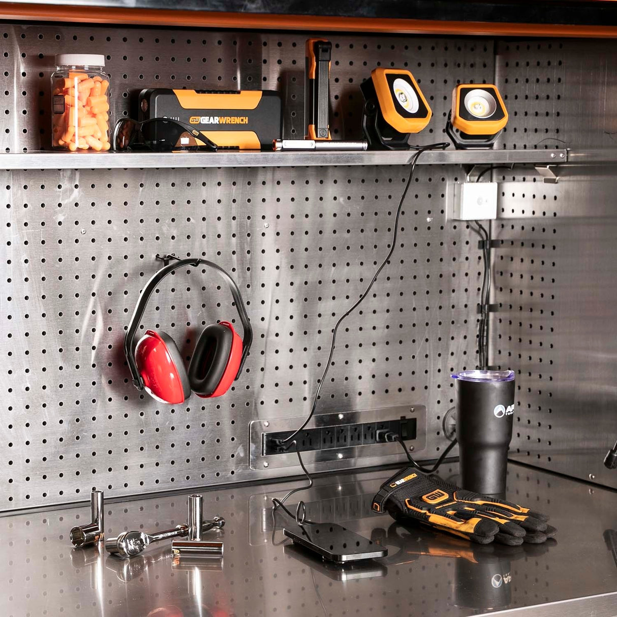 GearWrench 83238HTC 72 in x 30 in Top Mount Hutch with LED Light and Power Strips for Professional Mobile Workbench System - 6