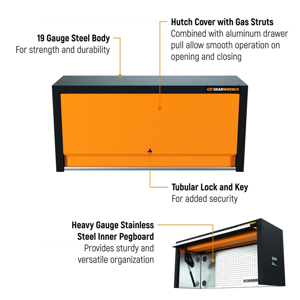 GearWrench 83247HTC 52 Inch Top Mount Hutch for Rolling Tool Cabinet with Stainless Steel Pegboard 51.67 in W x 17.9 in D x 24 in H - 2