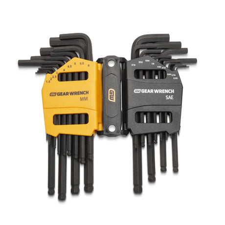 GearWrench 83505 26 Piece SAE/Metric Ball End Long Arm Hex Key Set - Ball End, Long Arm, SAE & Metric Sizes