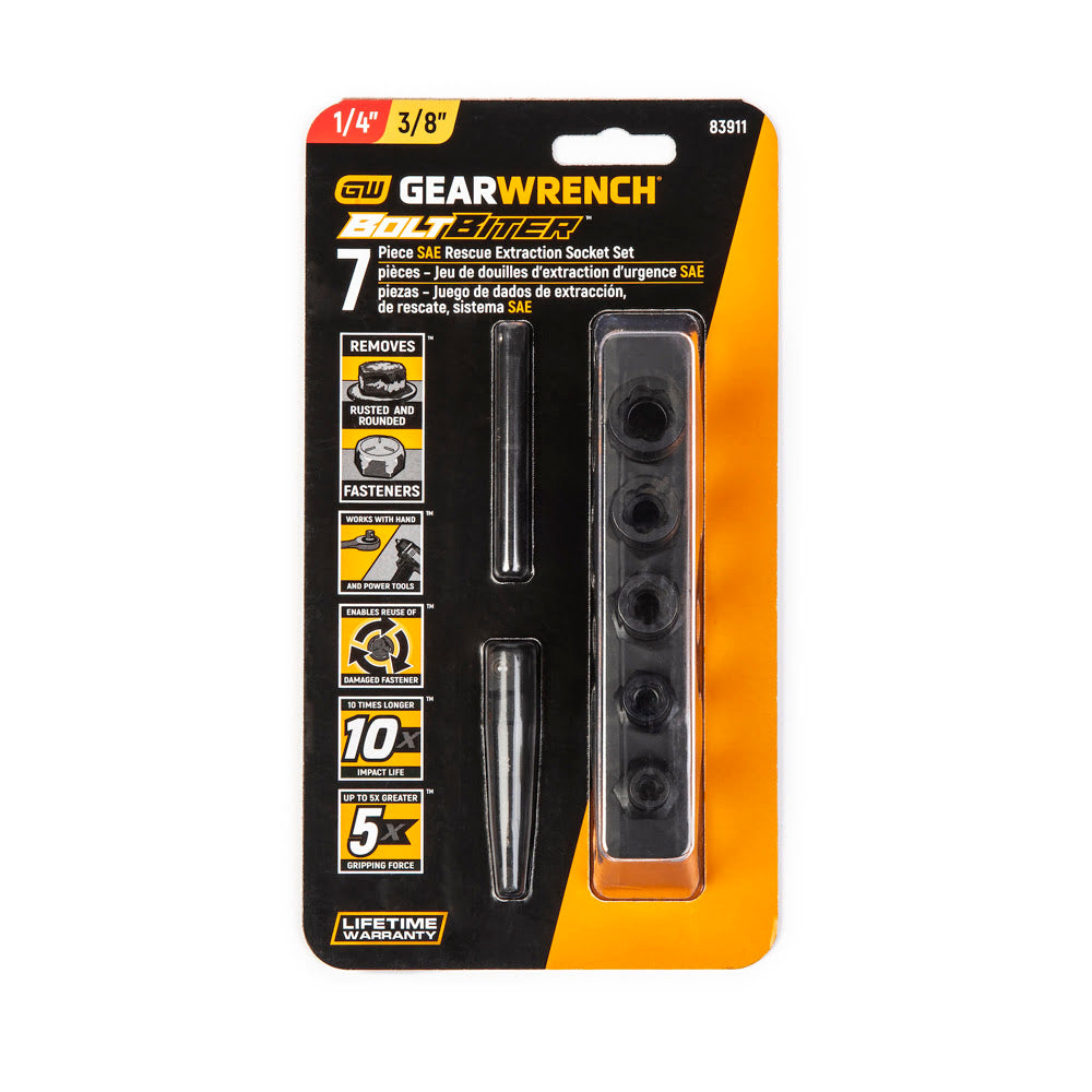 GearWrench 83911 7-Piece 1/4" & 3/8" Drive SAE Bolt Biter Impact Extraction Socket Set - 6