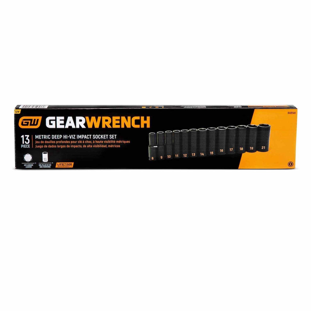 GearWrench 84914H 13 Piece 3/8" Drive 6 Point Metric Hi-Viz Deep Impact Socket Set - 6