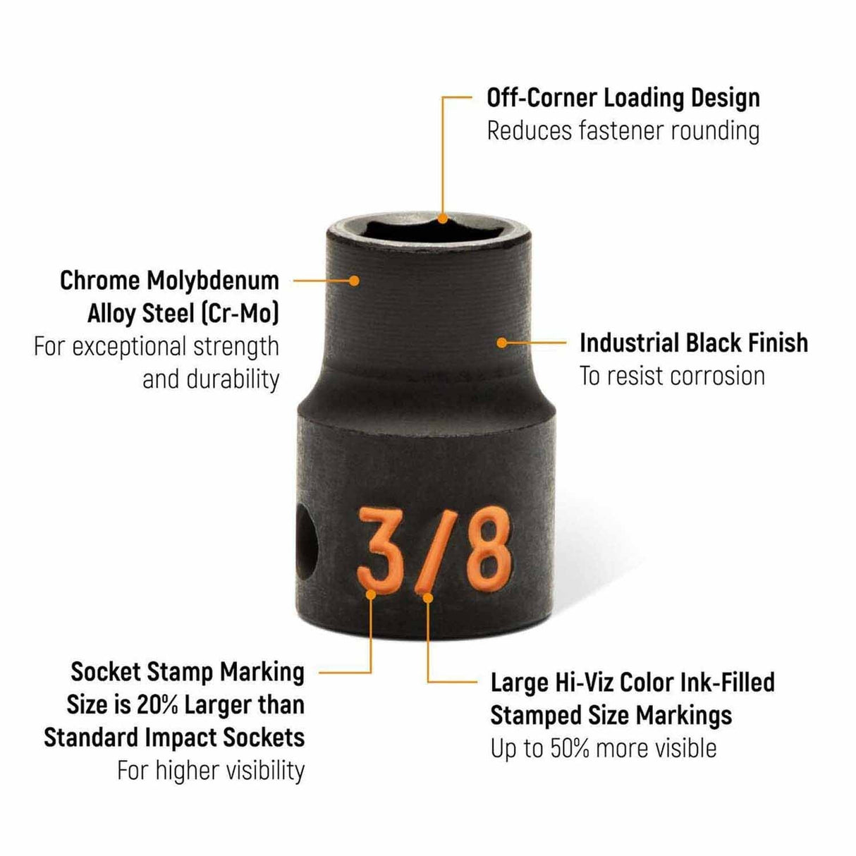 GearWrench 84931H 12 Piece 1/2" Drive 6 Point SAE Hi-Viz Impact Socket Set - 2