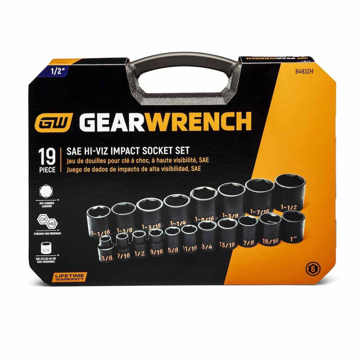 GearWrench 84932H 19 Piece 1/2" Drive 6 Point SAE Hi-Viz Impact Socket Set - 4