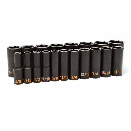 GearWrench 84934H 19 Piece 1/2" Drive 6 Point SAE Hi-Viz Deep Impact Socket Set