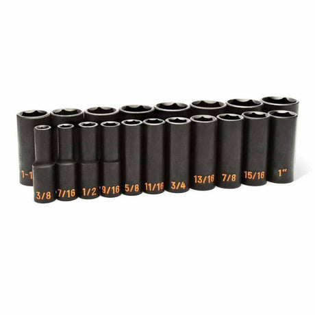 GearWrench 84934H 19 Piece 1/2" Drive 6 Point SAE Hi-Viz Deep Impact Socket Set