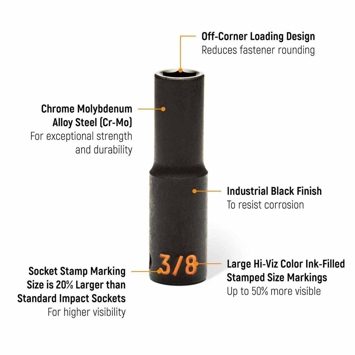 GearWrench 84934H 19 Piece 1/2" Drive 6 Point SAE Hi-Viz Deep Impact Socket Set - 2