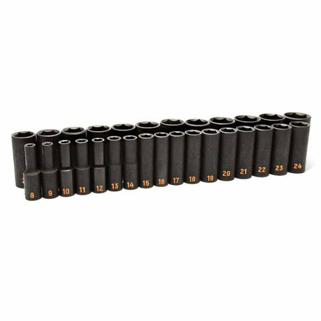GearWrench 84935H 29 Piece 1/2" Drive 6 Point Metric Hi-Viz Deep Impact Socket Set