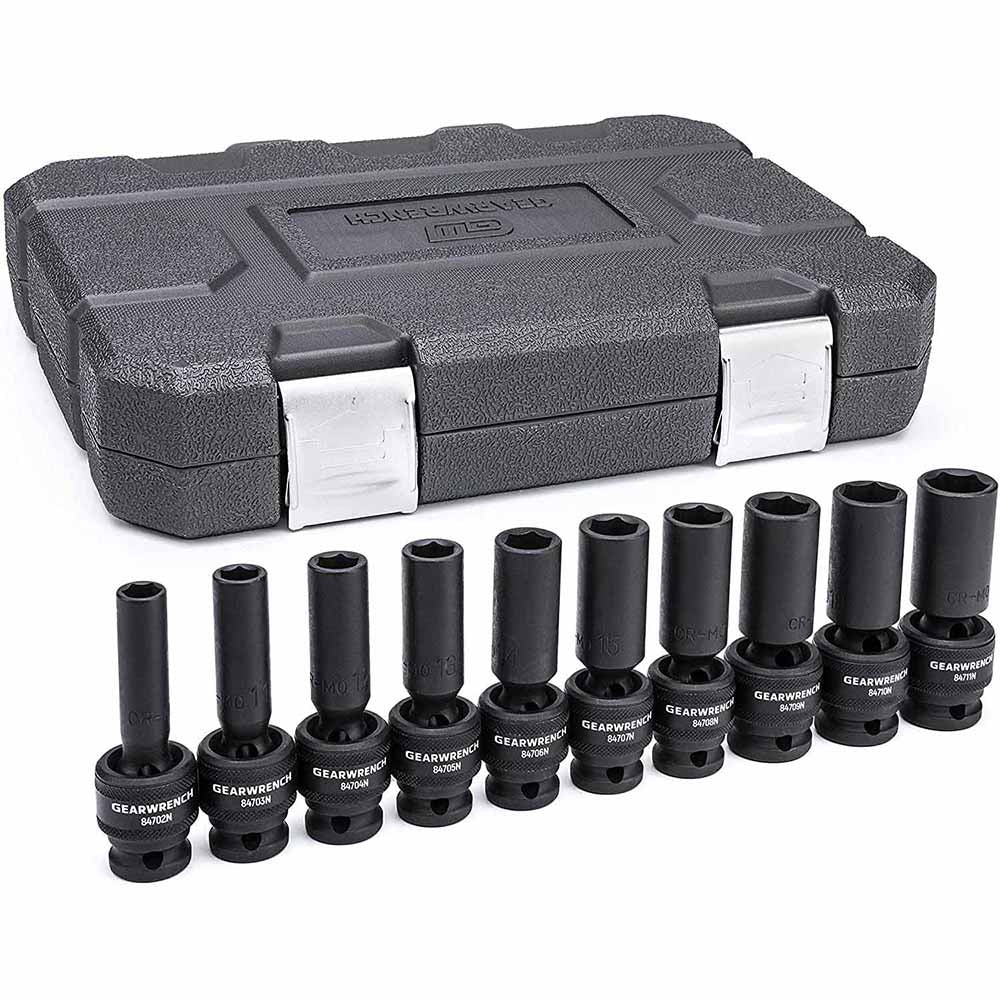 GearWrench 84945N 10 Pc. 1/2" Drive 6 Point Deep Universal Impact Metric Socket Set