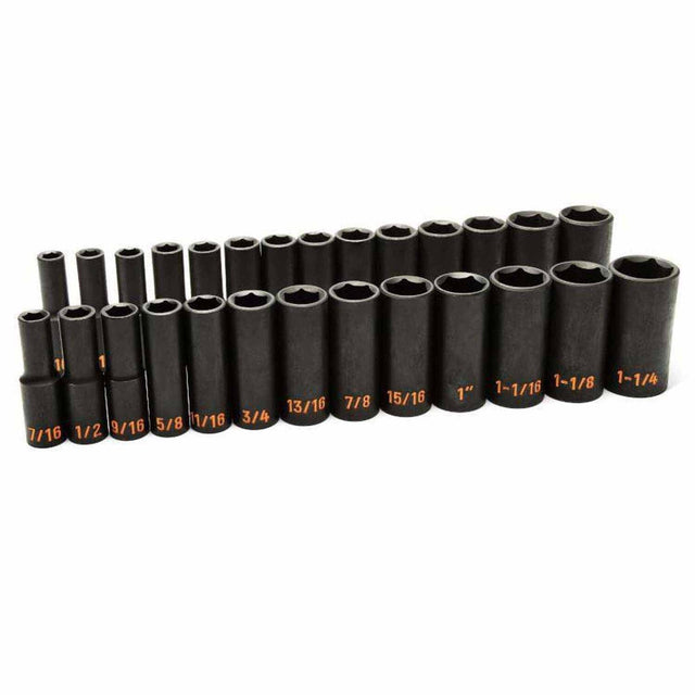 GearWrench 84949H 27 Piece 1/2" Drive 6 Point SAE Hi-Viz/Metric Hi-Viz Deep Impact Socket Set