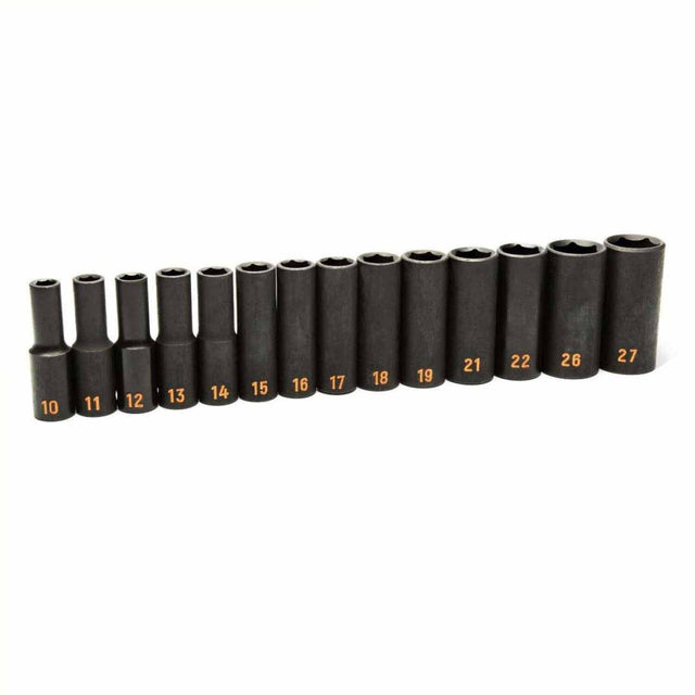 GearWrench 84955H 14 Piece 1/2" Drive 6 Point Metric Hi-Viz Deep Impact Socket Set