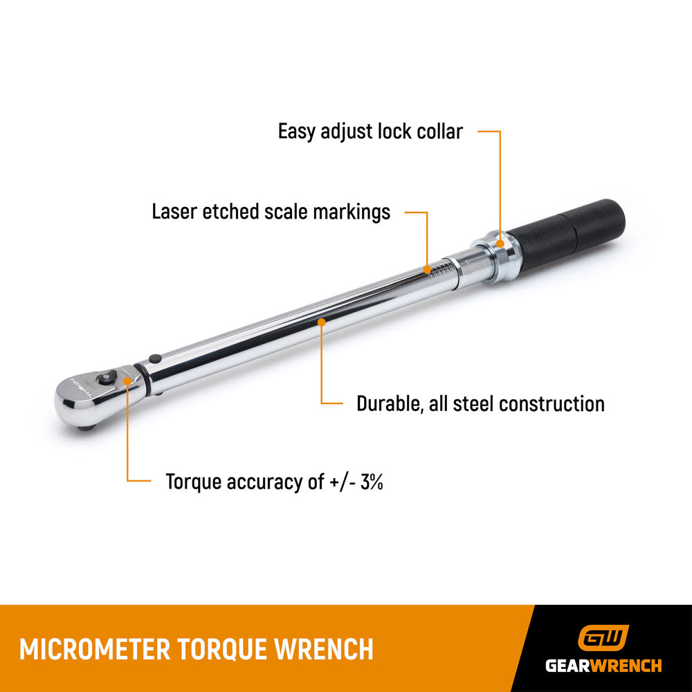 GearWrench 85061M 3/8" Drive Micrometer Torque Wrench 30-250 in/lbs. - 2