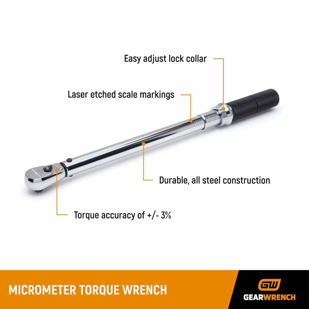 GearWrench 85062M 3/8" Drive Micrometer Torque Wrench 10-100 ft/lbs. - 3