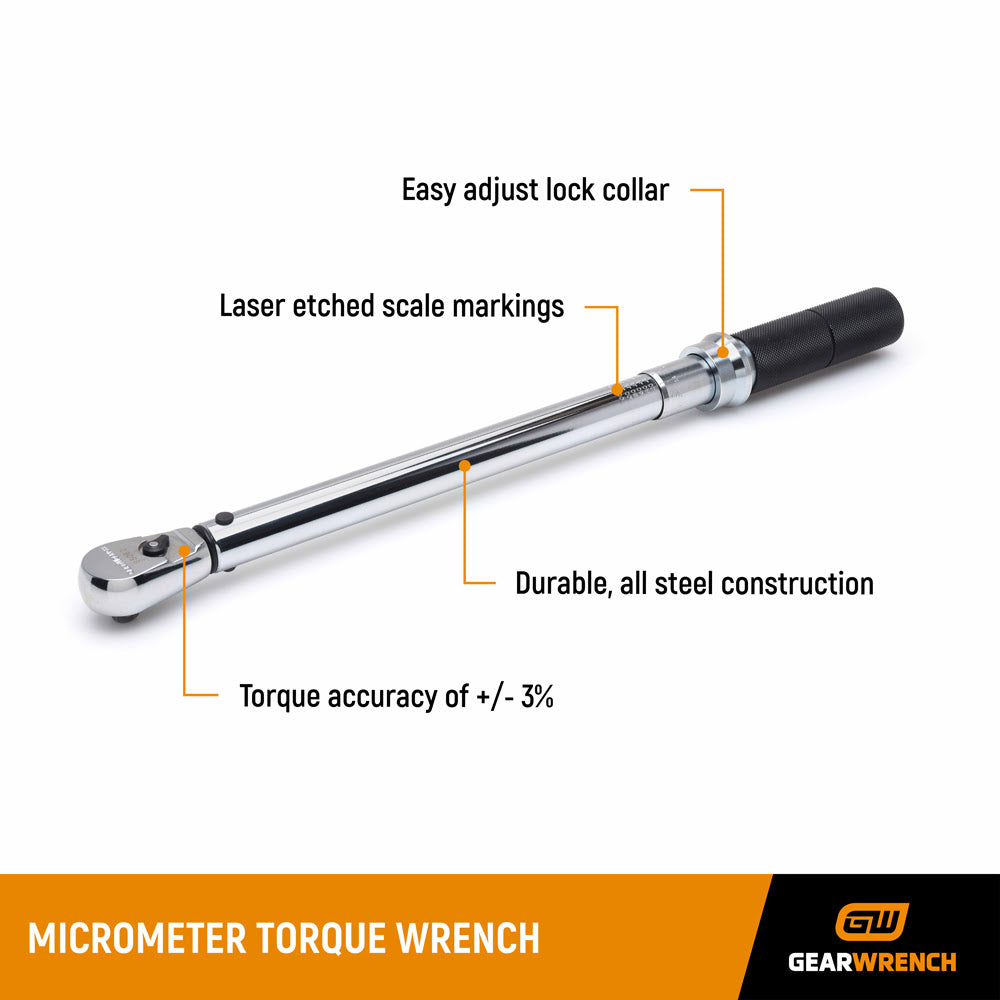 GearWrench 85066M 1/2" Drive Micrometer Torque Wrench 30-250 ft/lbs. - 4